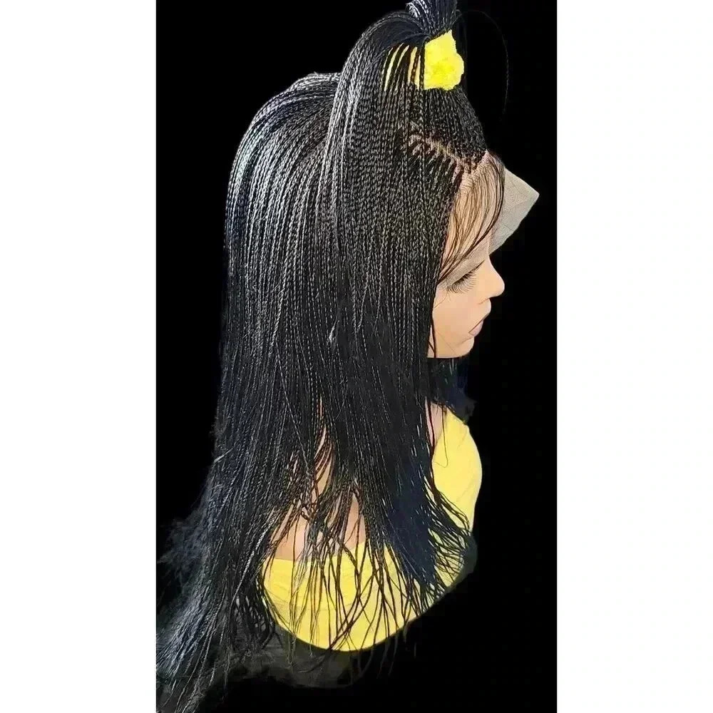 Full Lace Hand-Braided wig color # 1 Jet Black micro million braids- long wig - Picture 2 of 15